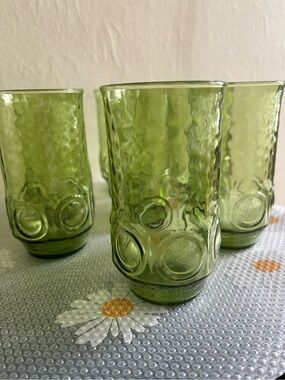 Vintage Anchor Hocking Heritage Hill Avocado Green Highball Glasses  - Set of 7